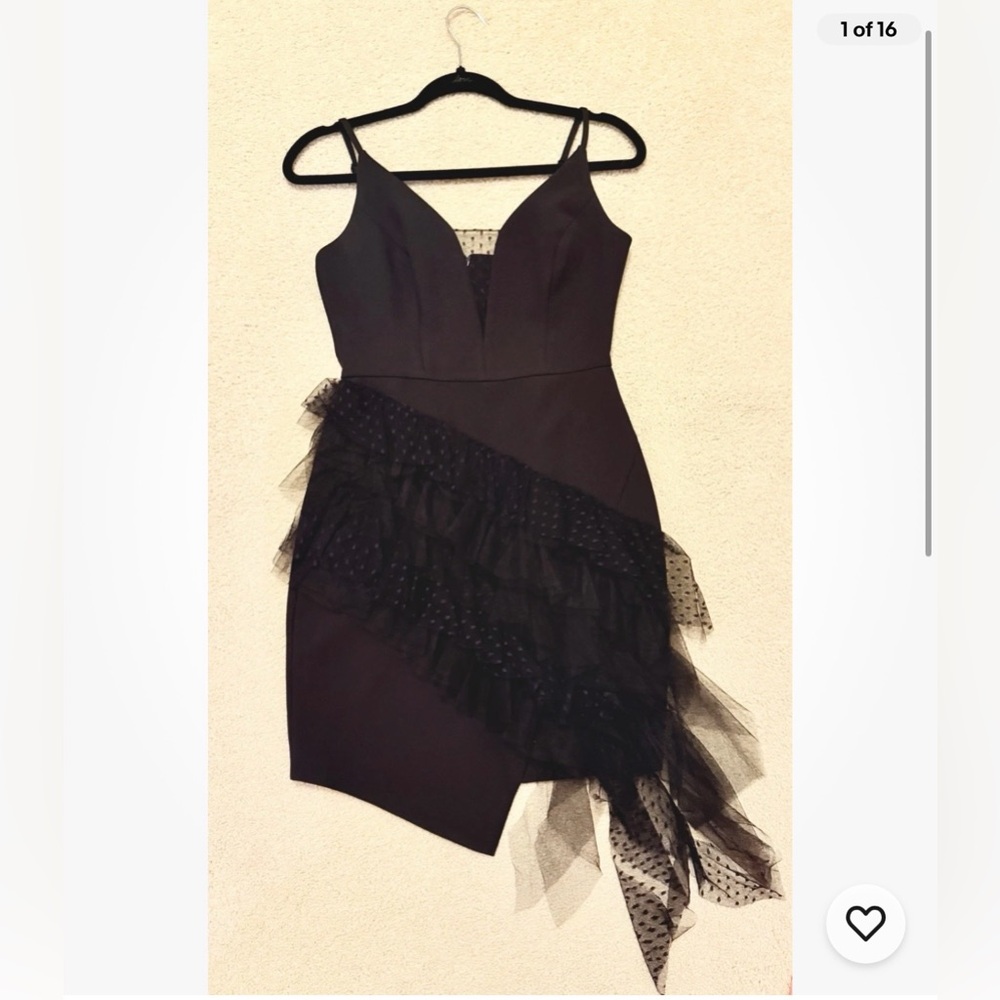BCBGMAXAZRIA Black Tulle Lace Asymmetrical V Neck Mini Cocktail Dress,NWOT,Size0